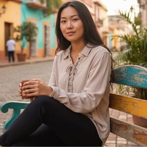 Love Fire lace up blush utility casual top xl